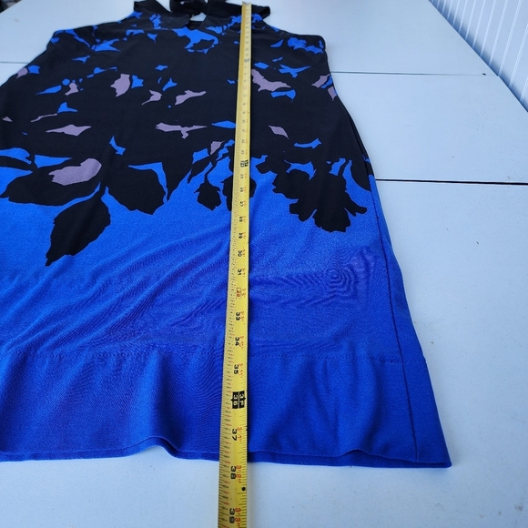 Just Taylor Blue Black Tan Tropical Floral Halter Knee Leghth Tie Back Dress 8 - Picture 9 of 13